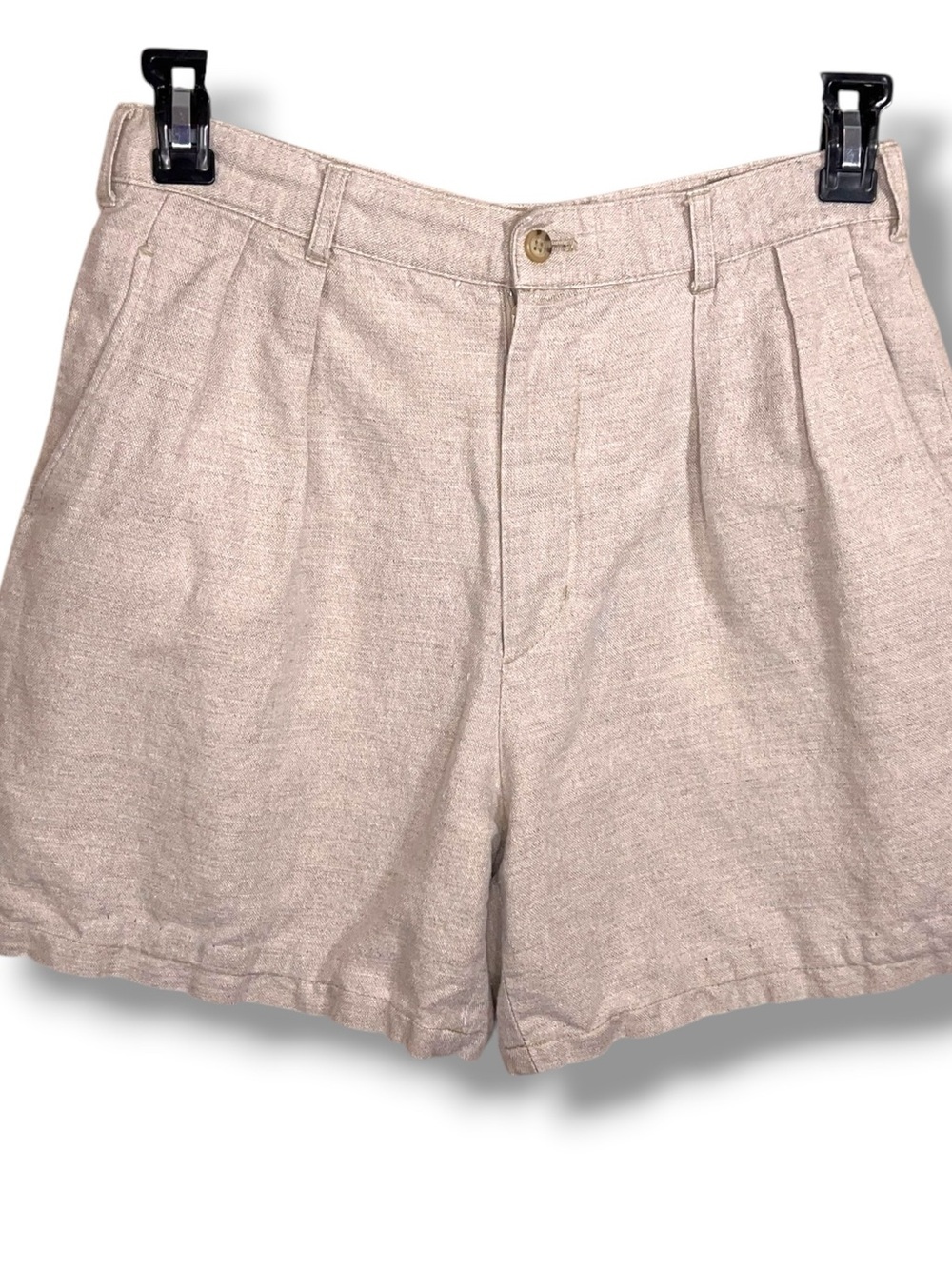 Vintage Size 32 Waist Preswick And Moore Linen Blend Pleated Shorts Womens Beige